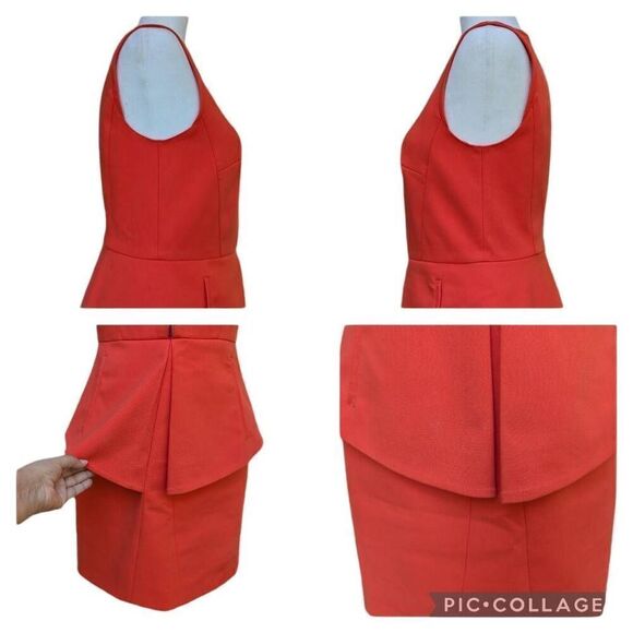 tibi Orange Reddish Peplum Mini Dress Two Zip Stretch Lined Size 4 City Cocktail - Picture 9 of 14